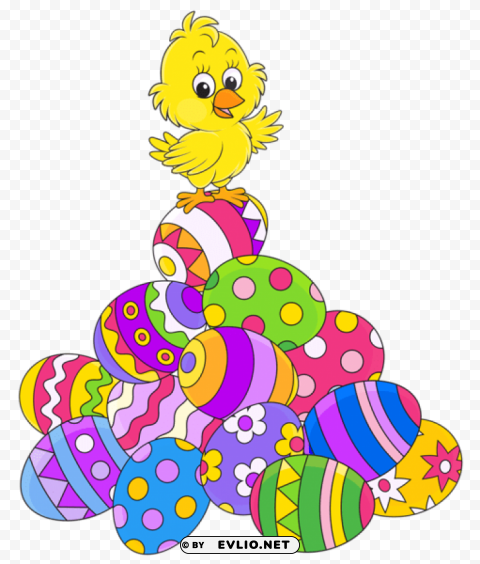 Easter Eggsand Chicken Transparent Background PNG Isolated Item