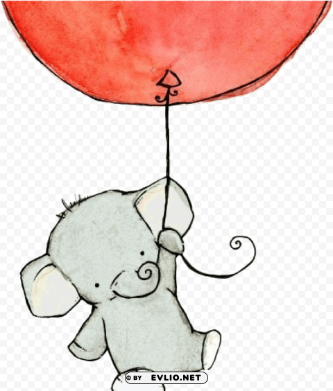elephant holding a balloon drawing Transparent PNG Isolated Item with Detail