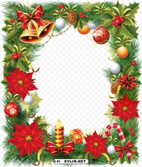 Transparent Christmas Photo Frame With Poinsettia PNG Images With High-quality Resolution