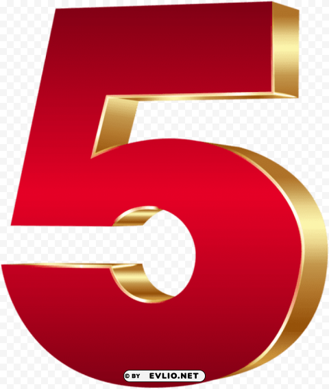 3d number five red gold PNG files with transparent backdrop