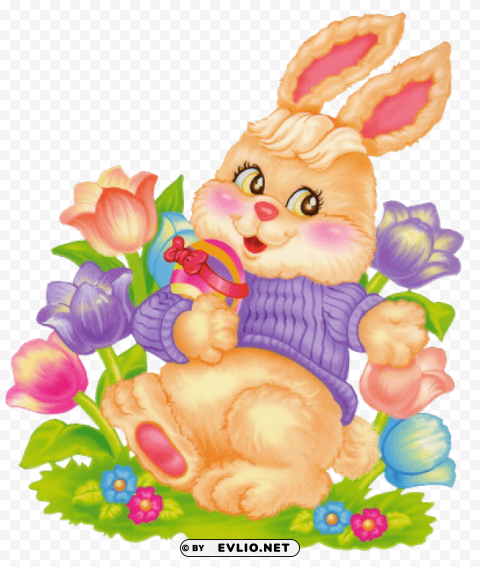 easter bunny with flowers Free download PNG images with alpha channel