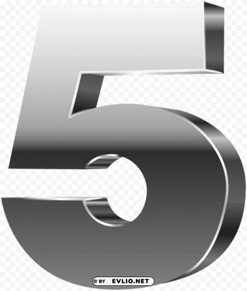 number five 3d silver PNG Image Isolated with Clear Background
