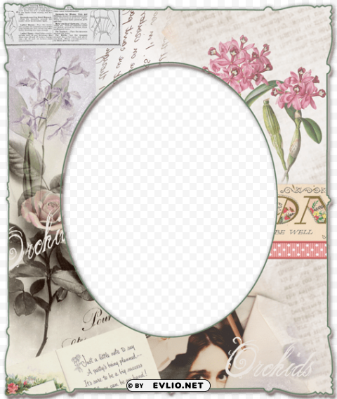 paper frame with orchids Isolated Artwork on Clear Transparent PNG