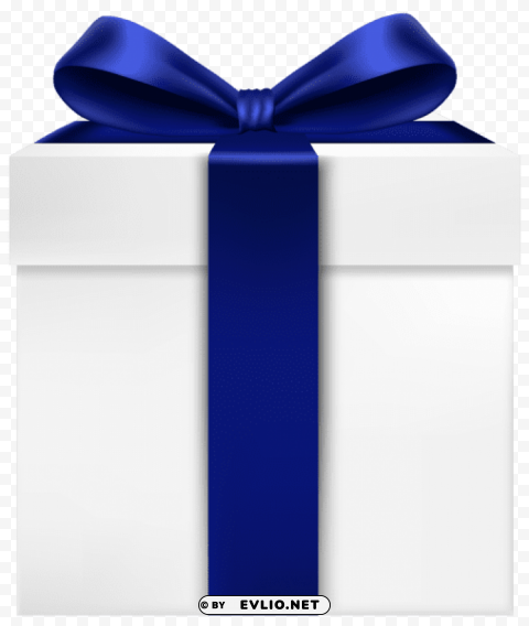 white gift box with blue bow PNG Graphic with Transparent Background Isolation