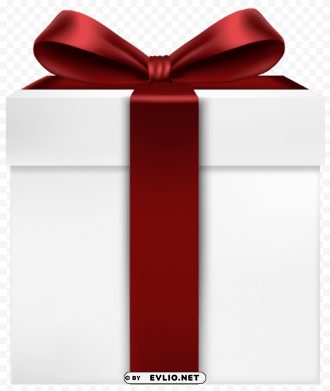 white gift box with red bow Isolated Item on Transparent PNG Format