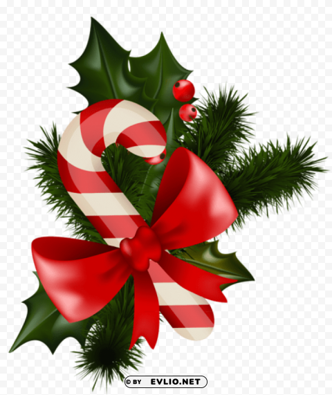  christmas candy cane with mistletoe Transparent PNG Graphic with Isolated Object