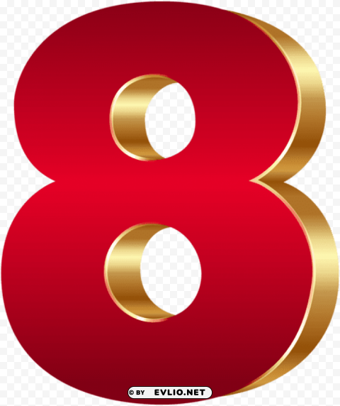 3d number eight red gold PNG Graphic Isolated with Clarity