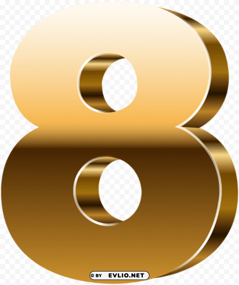 number eight 3d gold Isolated Artwork on Transparent Background