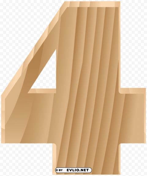 wooden number four transparent PNG with alpha channel for download