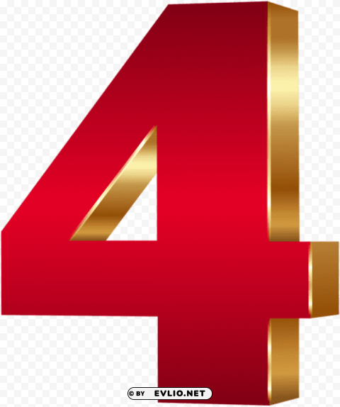 3d number four red gold PNG files with clear background collection