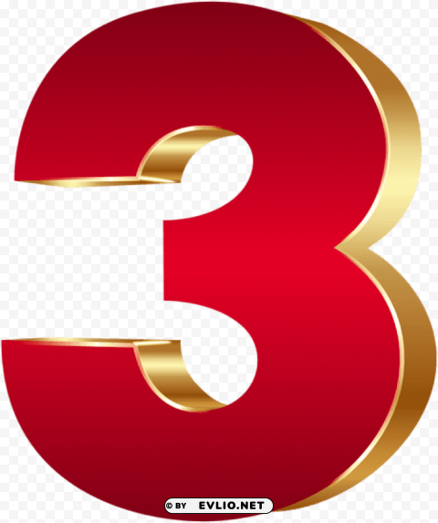 3d number three red gold PNG files with alpha channel assortment