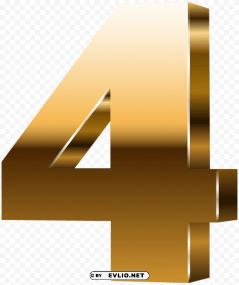 number four 3d gold Isolated Artwork in Transparent PNG Format