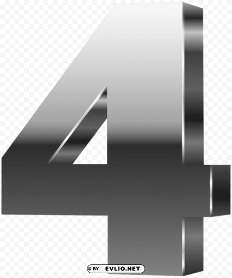 Number Four 3d Silver PNG Image Isolated On Transparent Backdrop