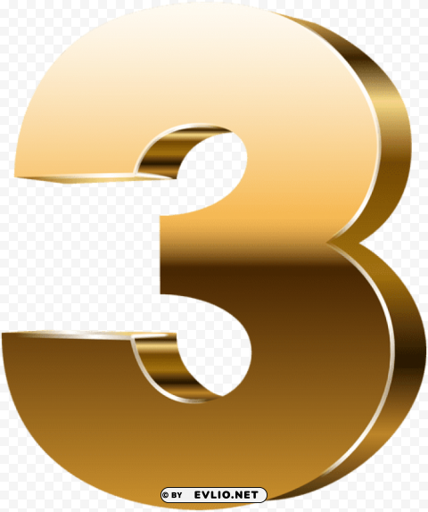 number three 3d gold Isolated Artwork in Transparent PNG