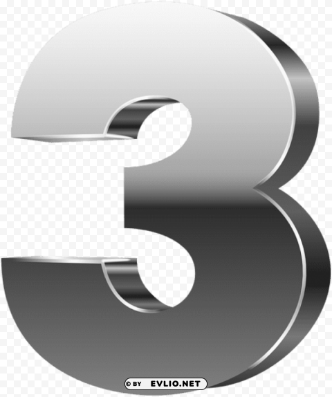 number three 3d silver PNG Image Isolated on Clear Backdrop