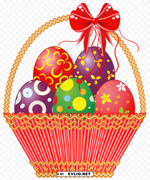 easter red basket with eggspicture PNG Image Isolated with Clear Transparency