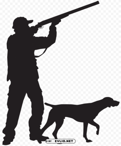 hunter with dog silhouette PNG with isolated background