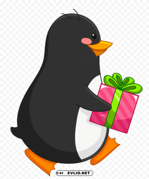 Penguin With Gift Alpha Channel Transparent PNG