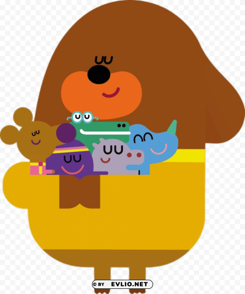 duggee hugging his friends Clear background PNG images comprehensive package