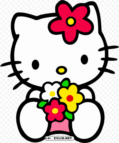 hello kitty sitting with flowers PNG graphics with clear alpha channel PNG transparent with Clear Background ID b19a1d86