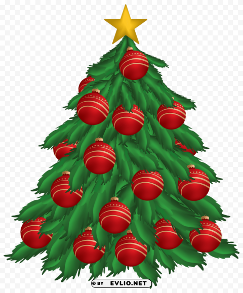 christmas tree with red christmas ornaments Isolated Artwork on Transparent PNG