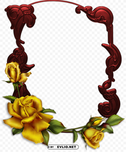 dark red transparent frame with yellow roses PNG images with alpha transparency free