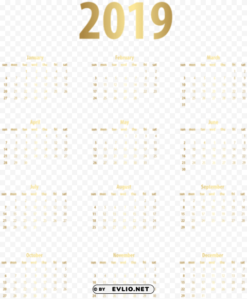 2019 calendar gold Isolated Subject with Clear PNG Background