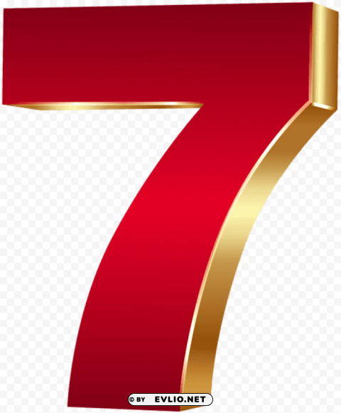 3d number seven red gold PNG for web design
