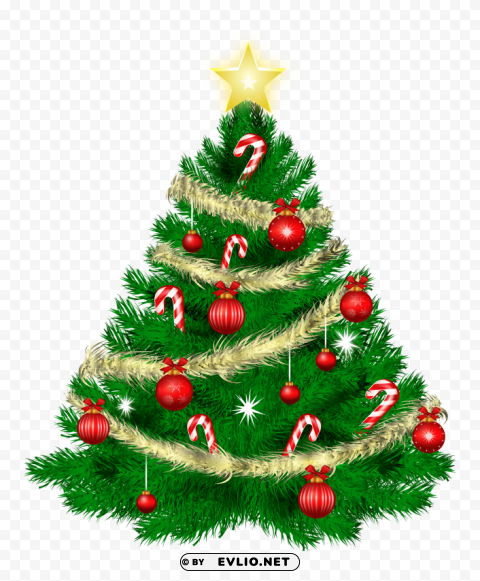 christmas tree with christmas ornaments and star Isolated Artwork on Transparent Background