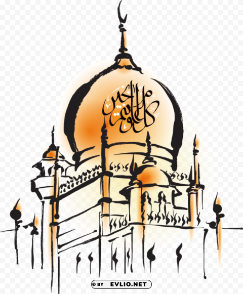 Hand-painted mosque Transparent Background Isolation in PNG Format