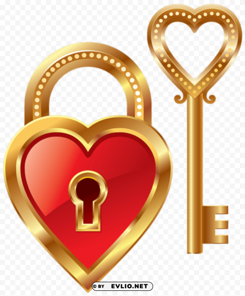 heart lock and heart key Isolated Item on Clear Background PNG