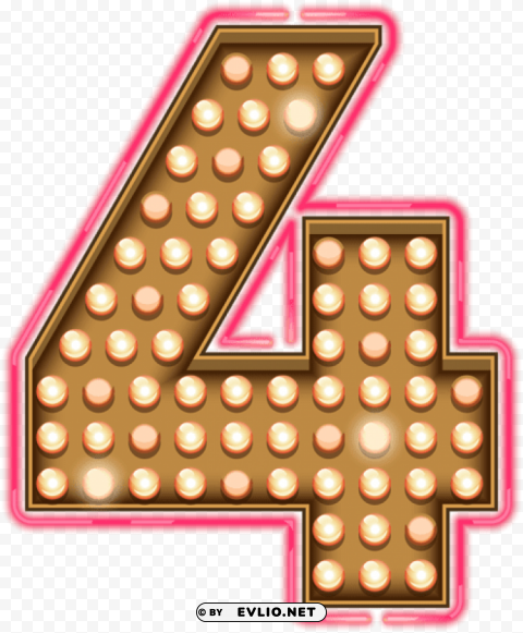 number four neon lights Isolated Artwork on Transparent PNG