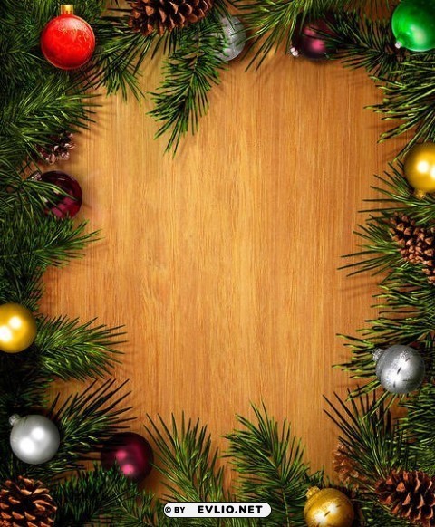 wooden christmaswith pine branches and ornaments CleanCut Background Isolated PNG Graphic
