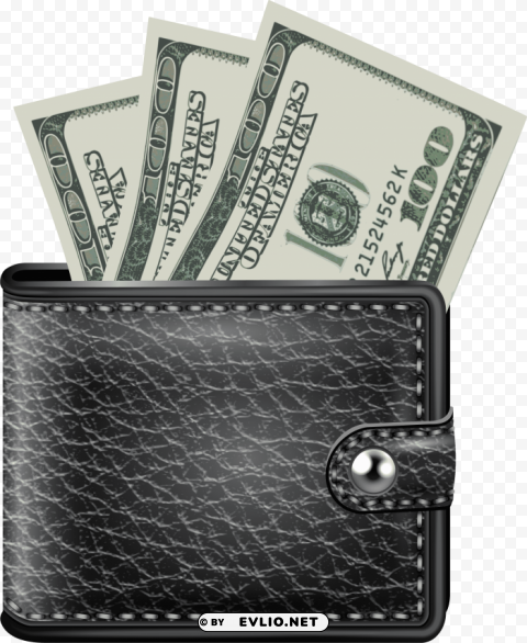 black wallet with money Clear background PNG elements