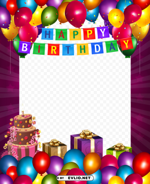 Happy Birthday With Balloonsframe PNG With Isolated Object And Transparency