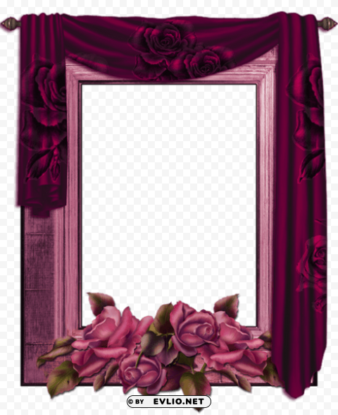 frame with curtain and roses Isolated Subject on Clear Background PNG