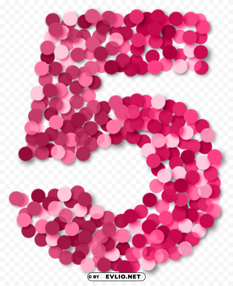 five 5 number pink Transparent Background PNG Isolated Item