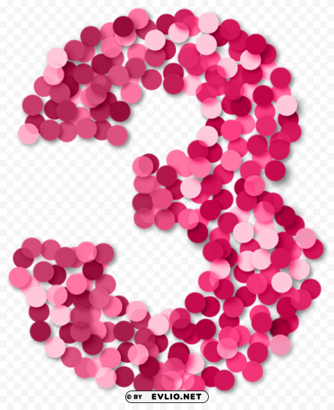 three 3 number pink Transparent Background Isolated PNG Item