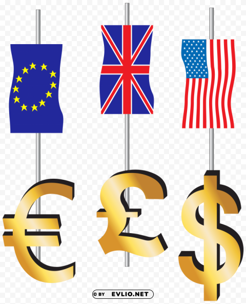 euro pound dollar signs and flags PNG images with transparent space