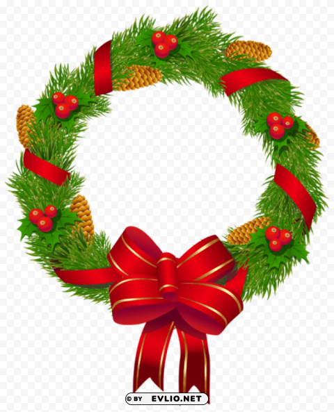 christmas pine wreath with red bow Transparent Background Isolation in PNG Format
