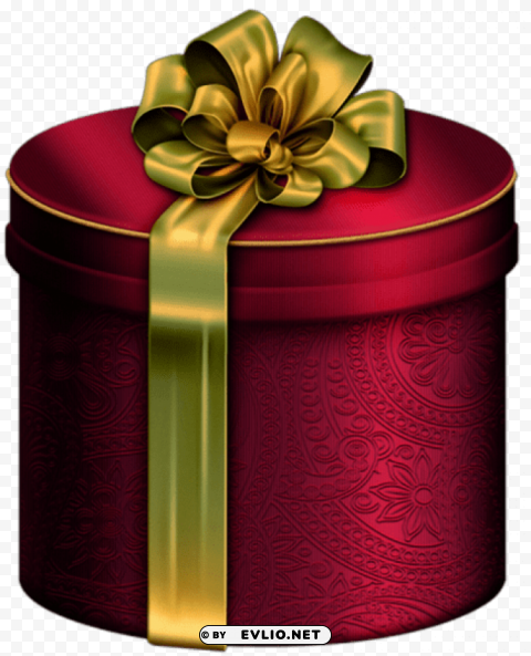red round box with gold bow Isolated Element on Transparent PNG