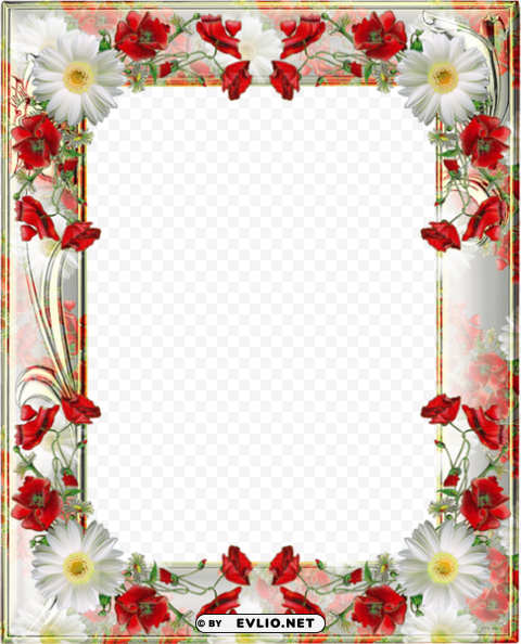 photo frame with yellow poppies Isolated Character on Transparent Background PNG
