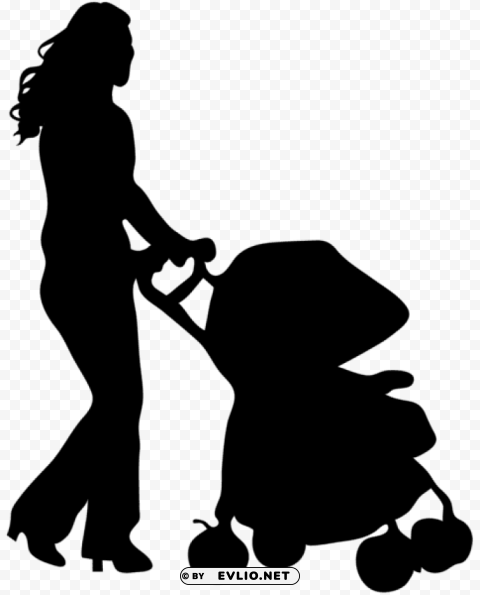 female silhouette with baby stroller HighQuality Transparent PNG Isolation