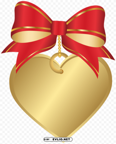 gold heart with red bow Isolated Element in HighResolution Transparent PNG