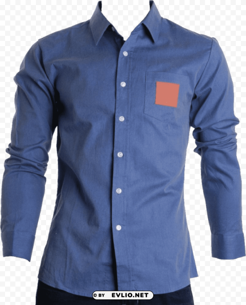 denim blue full plain shirt Isolated Illustration with Clear Background PNG