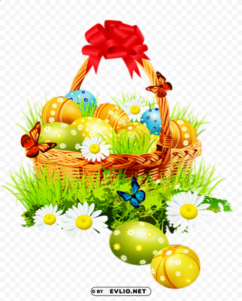 beautiful easter basket with red ribbon Transparent PNG Isolated Graphic with Clarity