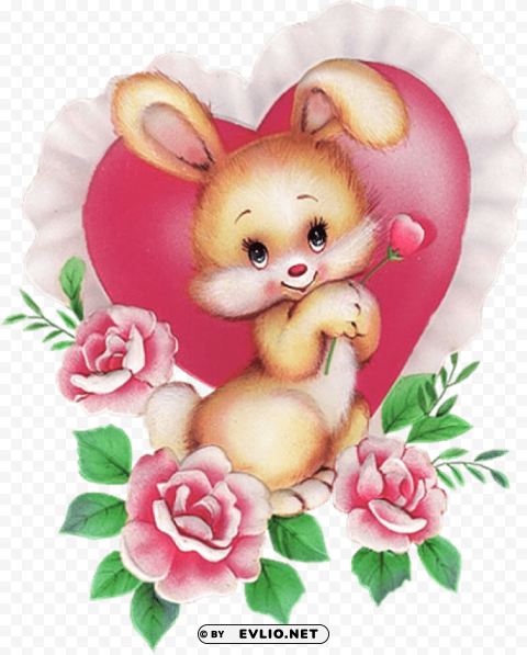 bunny with pink heart Isolated Subject with Clear PNG Background
