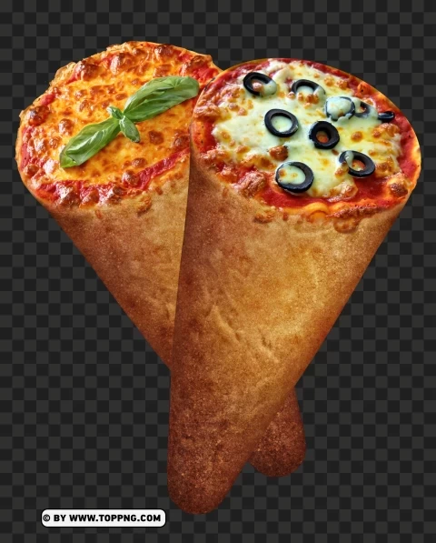 Delicious Tow Margherita Pizza Crust on Cones HD Transparent Image PNG format with no background