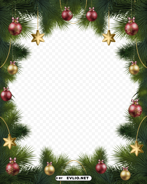 christmas pine frame with ornaments PNG Image with Transparent Isolated Graphic Element