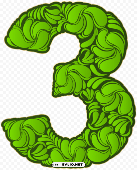 number three green Transparent background PNG stockpile assortment